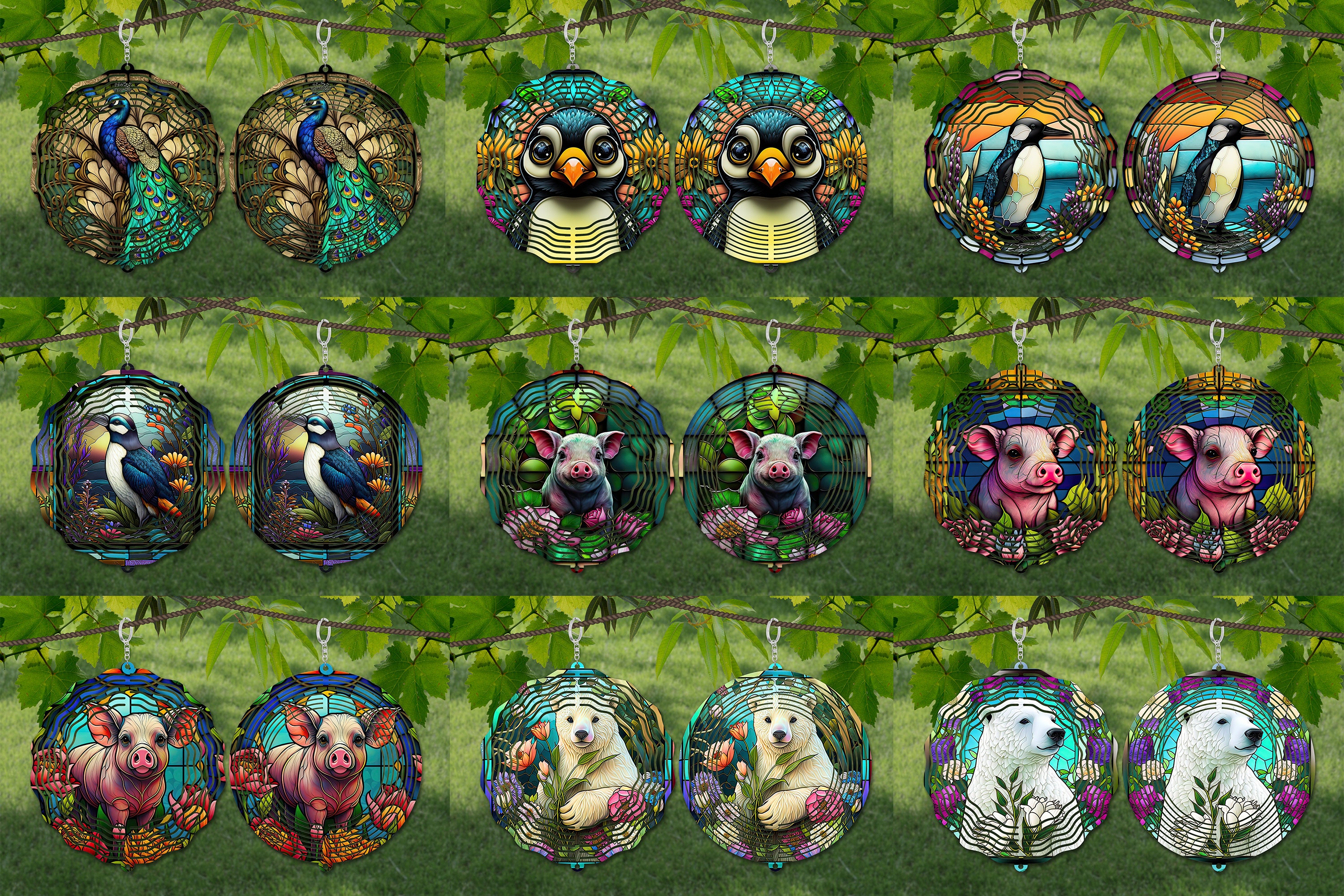 Wind Spinner Stained Glass Bundle Sublimation Design Template, Wind ...