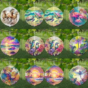 Wind Spinner Watercolor Bundle Sublimation Design Template, Wind Spinner SVG, 10 inch Round Sublimation, Round Hanging Spinners png,