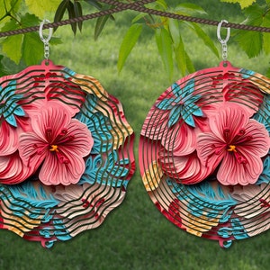 Hibiskus Wind Spinner Papier Quill Sublimationsdesign-Vorlage, 3D Wind Spinner SVG, 10 Zoll runde Sublimation, runde hängende Spinner