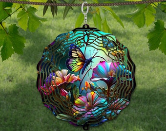Butterfly Wind Spinner Stained Glass Sublimation Design Template, Wind Spinner SVG, 10 inch Round Sublimation, Round Hanging Spinners png,