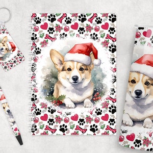 Corgi 20oz Skinny Tumbler Notebook Gift Set Sublimation Design Templates, Christmas Tumbler Wrap PNG,