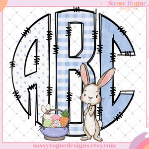 Cartas de doodle de monograma de Pascua, letras de conejito de monograma iniciales personalizadas para niños, letra de doodle de nombre de totalizador de sublimación de Pascua