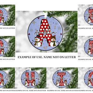 Custom Christmas Letters Round Ornament Bundle PNG Sublimation Template, Doodle Letter Coaster png, Personalise Memorial, Round Hanging