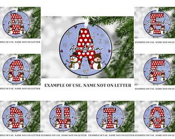 Custom Christmas Letters Round Ornament Bundle PNG Sublimation Template, Doodle Letter Coaster png, Personalise Memorial, Round Hanging