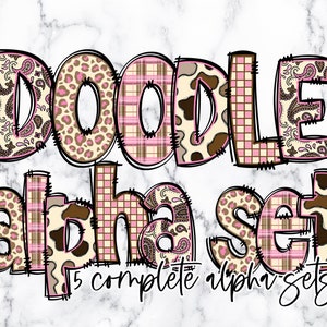 Rosa Cowgirl Doodle Letras Do Alfabeto Pacote PNG, Clipart Do Alfabeto, Doodle Desenhado À Mão Da Menina Ocidental, Conjuntos Alfa Populares De Sublimação PNG