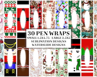 Christmas Pen wrap Epoxy bundle, Epoxy Pen wrap,  Printable Vinyl Designs, Ink Joy Pen Wrap, Pen Skin Waterslide, Sublimation Pen Wrap