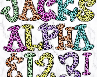 Pastel Leopard Print Doodle Alphabet Letters PNG Bundle, Alphabet Clipart, Cute Hand Drawn Doodle, Popular Sublimation Alpha Set Designs PNG