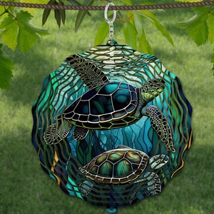 Tortugas marinas Wind Spinner Plantilla de diseño de sublimación de acuarela, Wind Spinner SVG, Sublimación redonda de 10 pulgadas, Spinners colgantes redondos png,