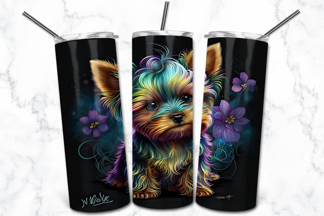 Yorkie 20oz Skinny Tumbler Sublimation Design Templates, Dog Digital