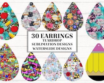 Teacher Earring Teardrop sublimation bundle, Earring sublimate, TearDrop clipart, Earring png, Digital Earring, Earring Designs