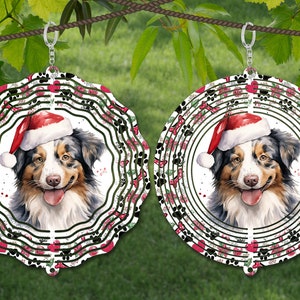 Australian Shepherd Wind Spinner Aquarelle Sublimation Design Template, Wind Spinner SVG, 10 pouces Round Sublimation, Round Hanging Spinners