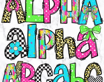 Bright Preppy Letters Alphabet PNG Alphabet Clipart Printable Alphabet Hand Drawn Doodle Bubble Letters Digital Alphabet Junk Journal Alpha