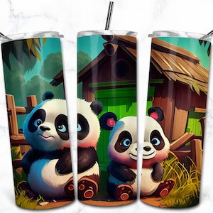 Plantillas de diseño de sublimación de vaso flaco de Panda de 20 oz, linda descarga digital, envoltura de vaso de dibujos animados PNG, vaso para niños,
