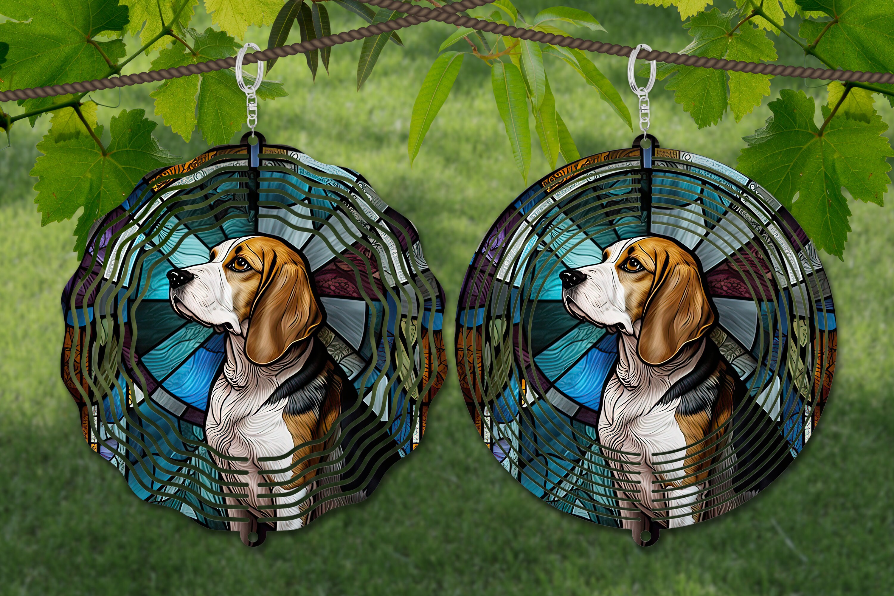 Beagle Stained Glass Wind Spinner Sublimation, Dog Wind Spinner