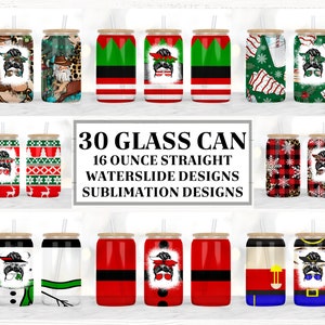 Weihnachten 16 Unzen Glasdosen Tumbler Sublimations-Design-Bundle, Glasdosenverpackung png, Libbey Dosen-Vorlage, 16 Unzen Libbey Wrap PNG.