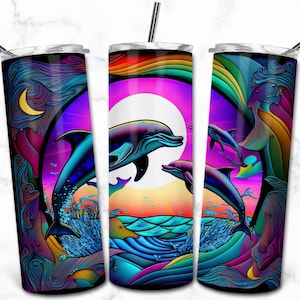 Delfin Buntglas 20 Unzen Skinny Becher Sublimation Design-Vorlage, digitaler Download gerade Becher Wrap PNG, Buntglas PNG