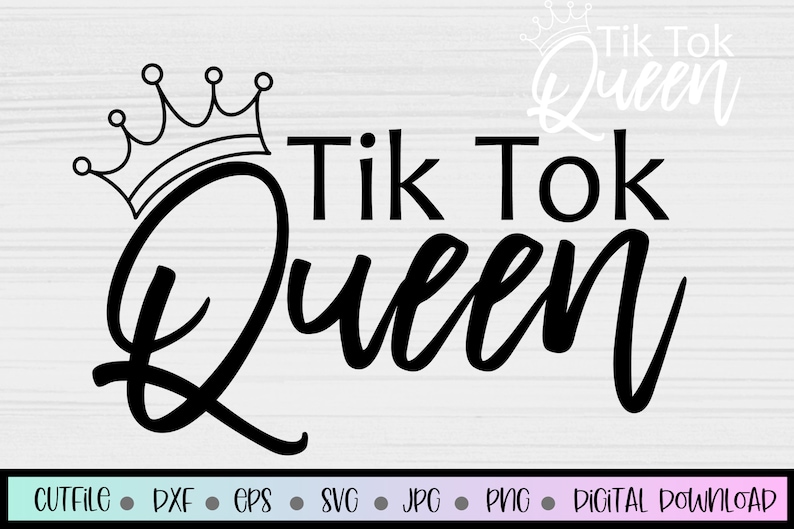 Pu&ograve; includere: Grafica in bianco e nero con una corona e il testo "Tik Tok Queen".