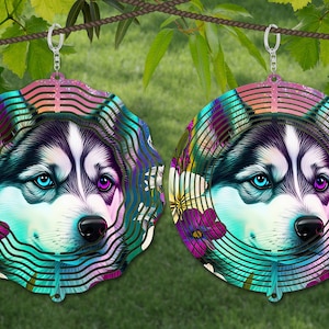 ハスキー風スピナー昇華、犬風スピナーSVG、10インチ丸型ドアハンガー、コースターデザイン、サンキャッチャーPNG、リースサインPNG