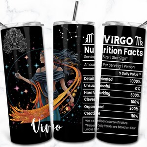 Vierge du zodiaque 20 oz gobelet skinny Sublimation Design, nutrition signe astrologique, astrologie gobelet Wrap PNG, astrologue signe céleste