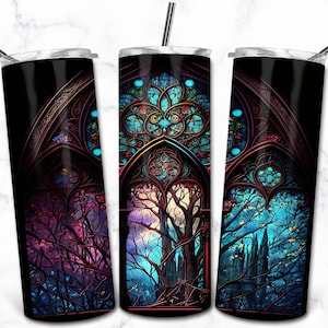 Arbre de vie Vitrail 20oz Skinny Tumbler Sublimation Design Template, Digital Download Straight Tumbler Wrap PNG, Vitrail PNG
