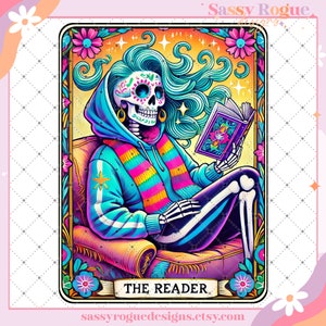 The Reader Funny Tarot Card PNG, Sarcastic Sweary Skeleton Skull, Snarky Witchy Tarot, Trendy PNG Design, Adult Humor Sarcasm PNG