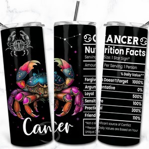 Cancer Zodiac 20 Unzen Skinny Tumbler Sublimationsdesign, Sternzeichen Ernährung, Astrologie Tumbler Wrap PNG, Celestial Sign Astrologen