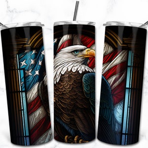 Modèle de conception de sublimation de gobelet maigre de vitrail patriotique de 20 oz, téléchargement numérique Wrap de gobelet droit PNG, vitrail PNG
