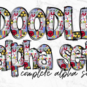 Pacote alfa de letras de doodle científico com envoltório de copo de 20 onças correspondente, copo magro de 20 onças, doodle desenhado à mão, conjuntos alfa de sublimação