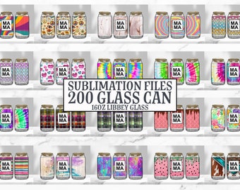 16oz Glass Can Tumbler Sublimation Design Bundle, Glass Can Wrap png, Libbey Can Template, 16oz Libbey Wrap PNG.