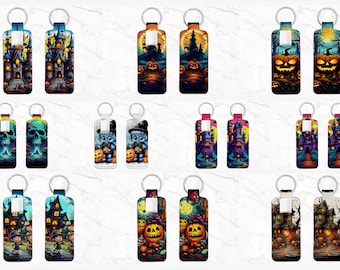 May include: Set of 10 Halloween-themed keychains featuring various spooky designs, including haunted houses, pumpkins, skulls, and monsters. The keychains are made of durable material and come in a variety of colors.