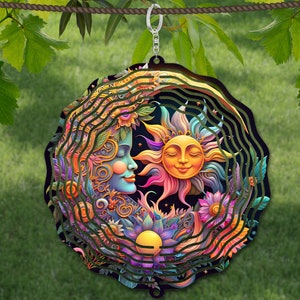 Sonne und Mond Wind Spinner Aquarell Sublimation Design Vorlage, Wind Spinner SVG, 10 Zoll rund Sublimation, runde hängende Spinner png,