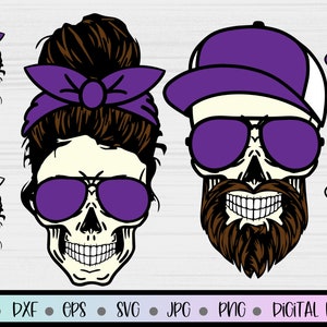 Messy Bun SVG, Mamá Cráneo svg, Papá Cráneo svg, Cráneos de mamá y papá a juego, Messy Bun Skull svg, Mamá Bun svg, Archivos Svg para Cricut, silueta
