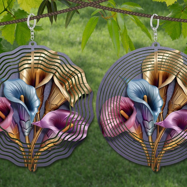 Calla lily 3D Metal Wind Spinner Sublimation Design Template, 3D Wind Spinner SVG, 10 inch Round Sublimation, Round Hanging Spinners png,