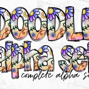 Pacote alfa de letras de doodle floral com envoltório de copo de 20 onças correspondente, copo magro de 20 onças, doodle desenhado à mão, conjuntos alfa de sublimação
