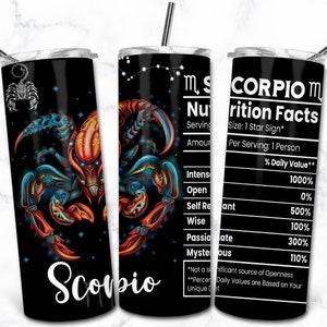 Scorpion zodiaque 20 oz gobelet skinny Sublimation design, nutrition signe astrologique, astrologie gobelet Wrap PNG, astrologue signe céleste