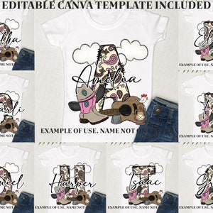 Editable Western Decorative Doodle Letters, Make your own Name Plate, Personalised Kids Letters, Cow girl Sublimation Tote Western