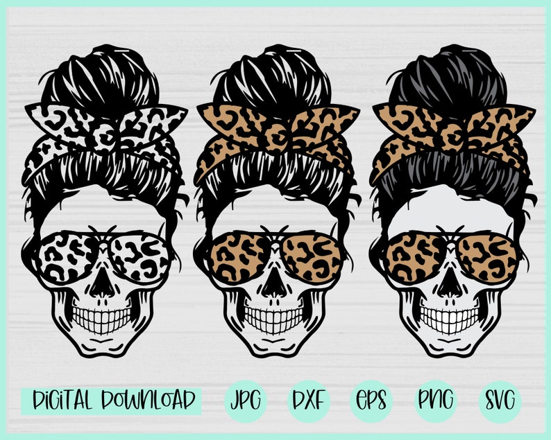 Download Leopard Mom life Skull svg Messy bun skull svg Mom life ...