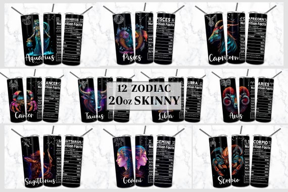 Zodiac Bundle 20 oz Skinny Tumbler Sublimation Design, Star Sign Nutrition Facts, Astrology Tumbler Wrap PNG, Celestial Signs Astrologer png