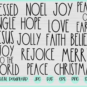 Mots de Noël svg Bundle, Mots d’ornement svg, Noël svg, Believe svg, Christmas Tile svg, Faith Hope Love svg, Rae Dunn svg