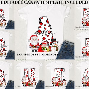 Letras personalizadas do doodle do saco de papai noel da carta do natal, letras personalizadas das crianças da meia de papai noel, alfabeto do doodle do natal da sacola da sublimação de santa
