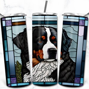 Berner Sennenhund Glasmalerei 20 Unzen Skinny Tumbler Sublimation Design Vorlage, digitaler Download, Glasmalerei Hund PNG, Pet Lovers Wrap