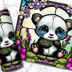 Panda Stained Glass 20oz Skinny Tumbler Sublimation Design - Etsy