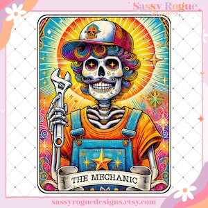 The Mechanic Funny Tarot Card PNG, Sarcastic Sweary Skeleton Skull, Snarky Witchy Tarot, Trendy Sublimation Design, Adult Humor Sarcasm PNG
