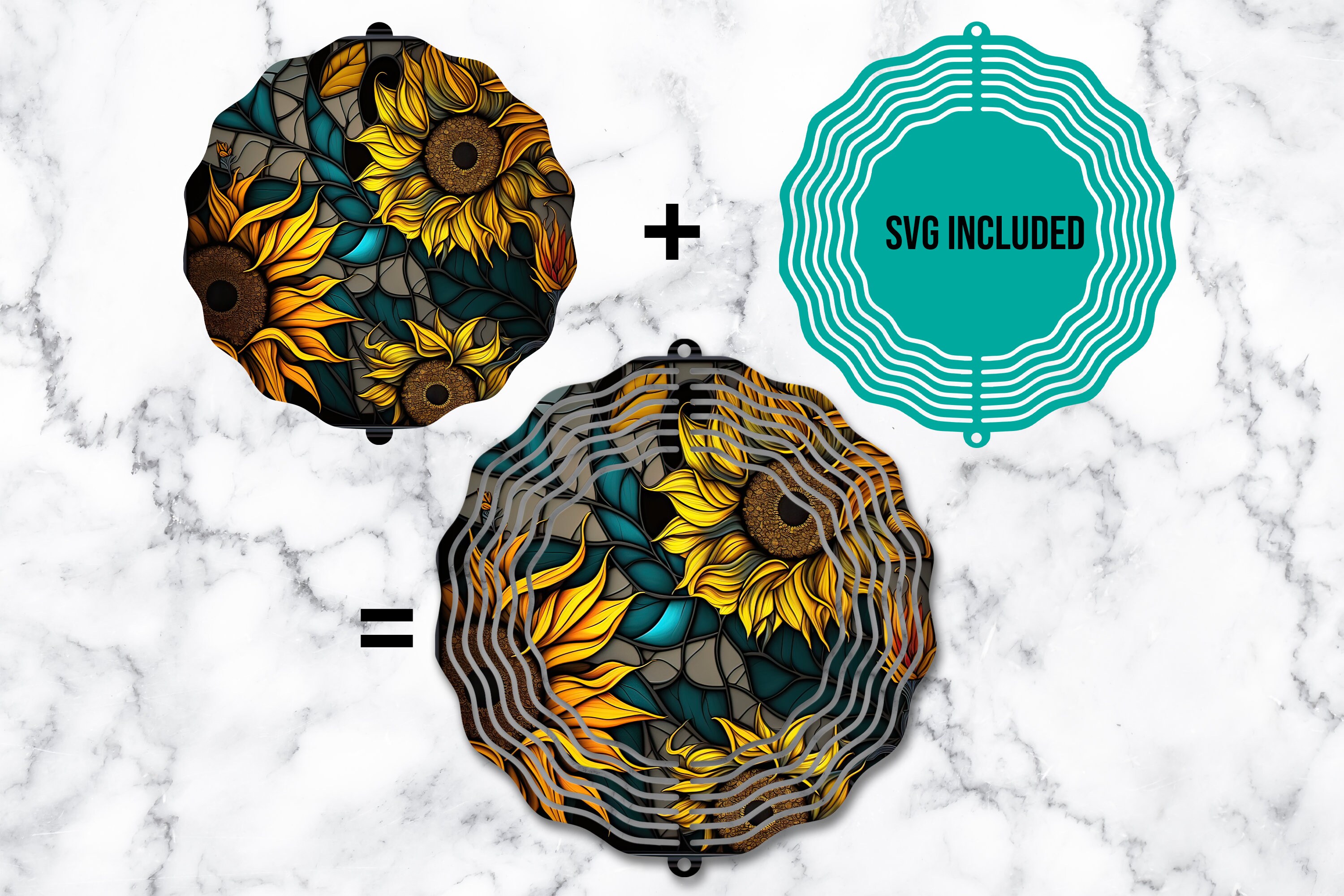 Sunflower Wind Spinner Stained Glass Sublimation Design Template, Wind ...