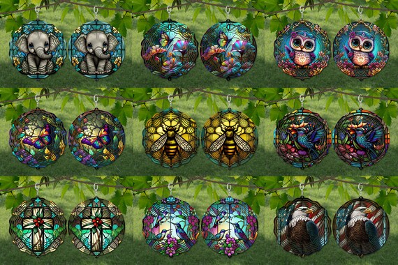 Wind Spinner Stained Glass Bundle Sublimation Design Template, Wind Spinner SVG, 10 inch Round Sublimation, Round Hanging Spinners png,