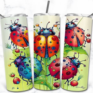 Lady Bug aquarelle 20 oz Skinny Tumbler Sublimation modèles de conception, téléchargement numérique Straight Tumbler Wrap PNG, Nature Animal Tumbler