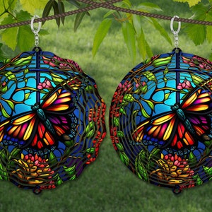 Butterfly Wind Spinner Stained Glass Sublimation Design Template, Wind Spinner SVG, 10 inch Round Sublimation, Round Hanging Spinners png,