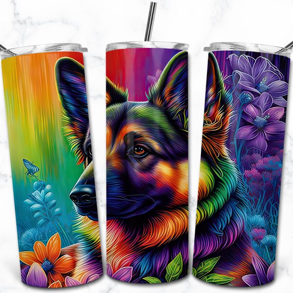 German Shepherd 20oz Skinny Tumbler Sublimation Design Templates, Dog Digital Download, Puppy Tumbler Wrap PNG, Nature Animal Tumbler