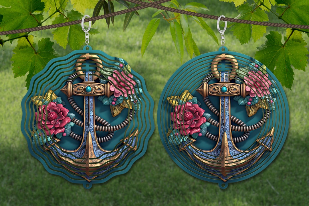 Anchor 3D Metal Wind Spinner Sublimation Design Template, 3D Wind