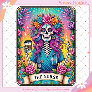 Die Krankenschwester Lustige Tarot-Karte PNG, sarkastischer schwörender Skelettschädel, Snarky Witchy Tarot, trendiges Sublimationsdesign, Erwachsenen Humor Sarkasmus PNG